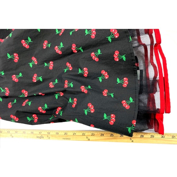 Jung Kim Sundress Womens Medium Cherry Print Red Black Tulle Whimsygoth Fairy - Picture 7 of 9